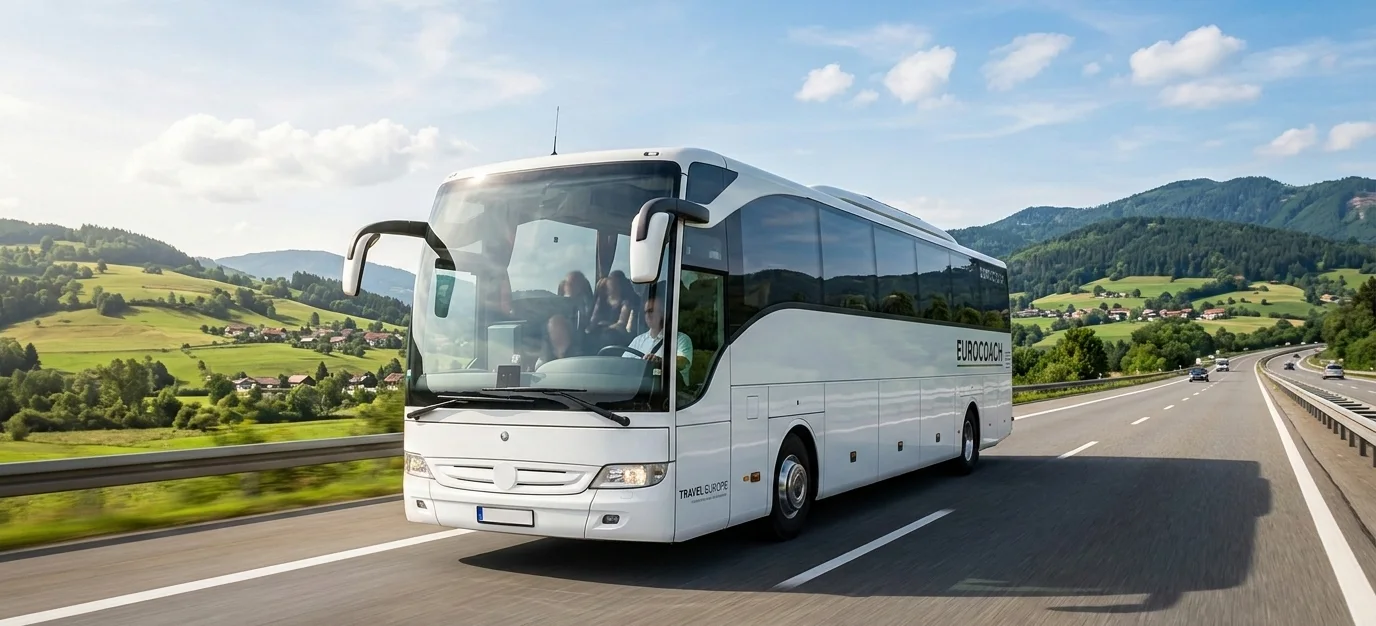 Modern charter bus on European highway